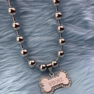 Crystal Skull Bone Letter Pendant Necklace for Men Women