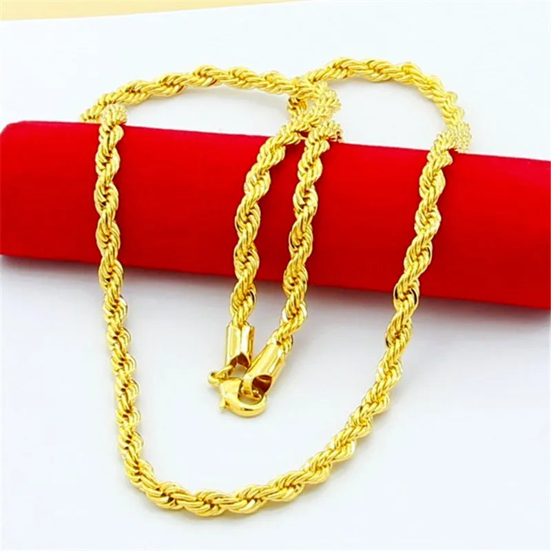 24K Hip Hop Twisted Rope Necklace Wedding Jewelry