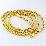 24K Hip Hop Twisted Rope Necklace Wedding Jewelry