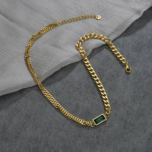 Stylish Green CZ Pendant Necklace Set for Women