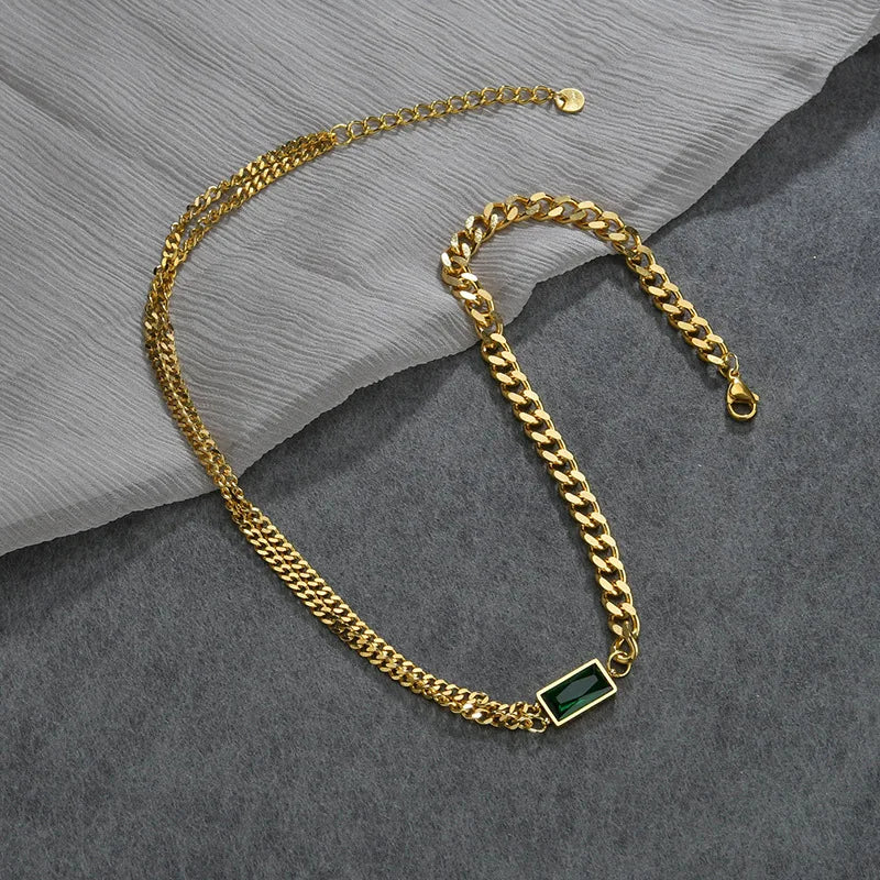 Stylish Green CZ Pendant Necklace Set for Women