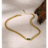 Stylish Green CZ Pendant Necklace Set for Women