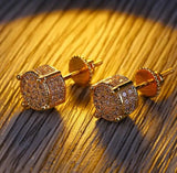 Hip Hop 925 Silver & 14k Yellow Square Diamond Wedding Earrings