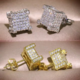 Hip Hop 925 Silver & 14k Yellow Square Diamond Wedding Earrings