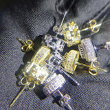 Hip hop Round Square Simulated Diamond Wedding Earrings 925 Sterling Silver