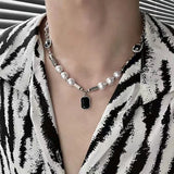 Hip-hop Rhinestones Pendant Pearl Necklace Men Steel Necklace