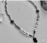 Hip-hop Rhinestones Pendant Pearl Necklace Men Steel Necklace