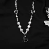 Hip-hop Rhinestones Pendant Pearl Necklace Men Steel Necklace