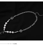 Hip-hop Rhinestones Pendant Pearl Necklace Men Steel Necklace