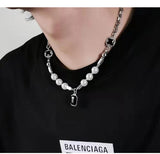 Hip-hop Rhinestones Pendant Pearl Necklace Men Steel Necklace