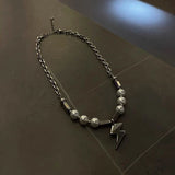 Hip-hop Lightning Pendant Necklace Stainless Steel Chain Pearl Necklace