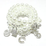 Hip-hop Punk CCB Beaded Bracelet Rhinestone Pearl Bangle Jewelry