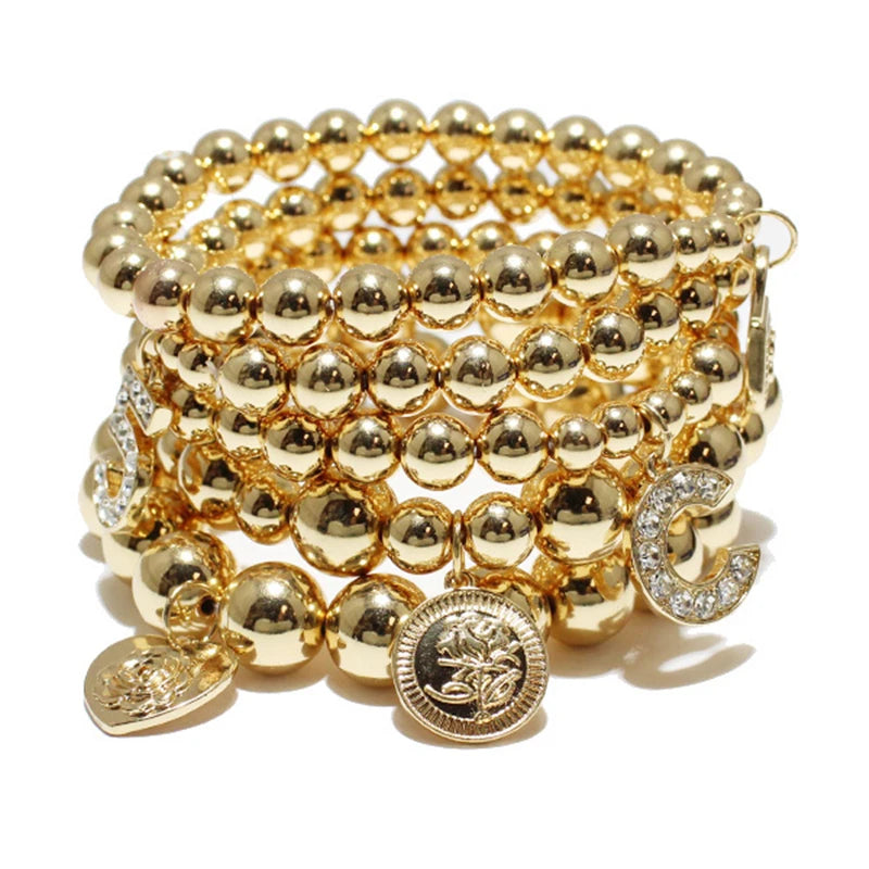 Hip-hop Punk CCB Beaded Bracelet Rhinestone Pearl Bangle Jewelry