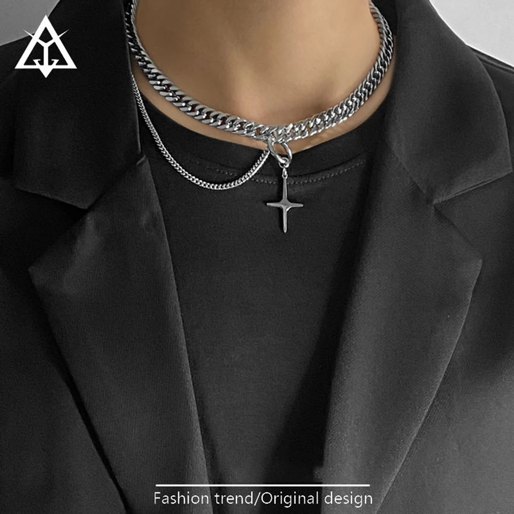 Hip-hop Tide Silver Cuban Chain Pendant Necklace Men Jewelry Choker