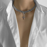 Hip-hop Tide Silver Cuban Chain Pendant Necklace Men Jewelry Choker