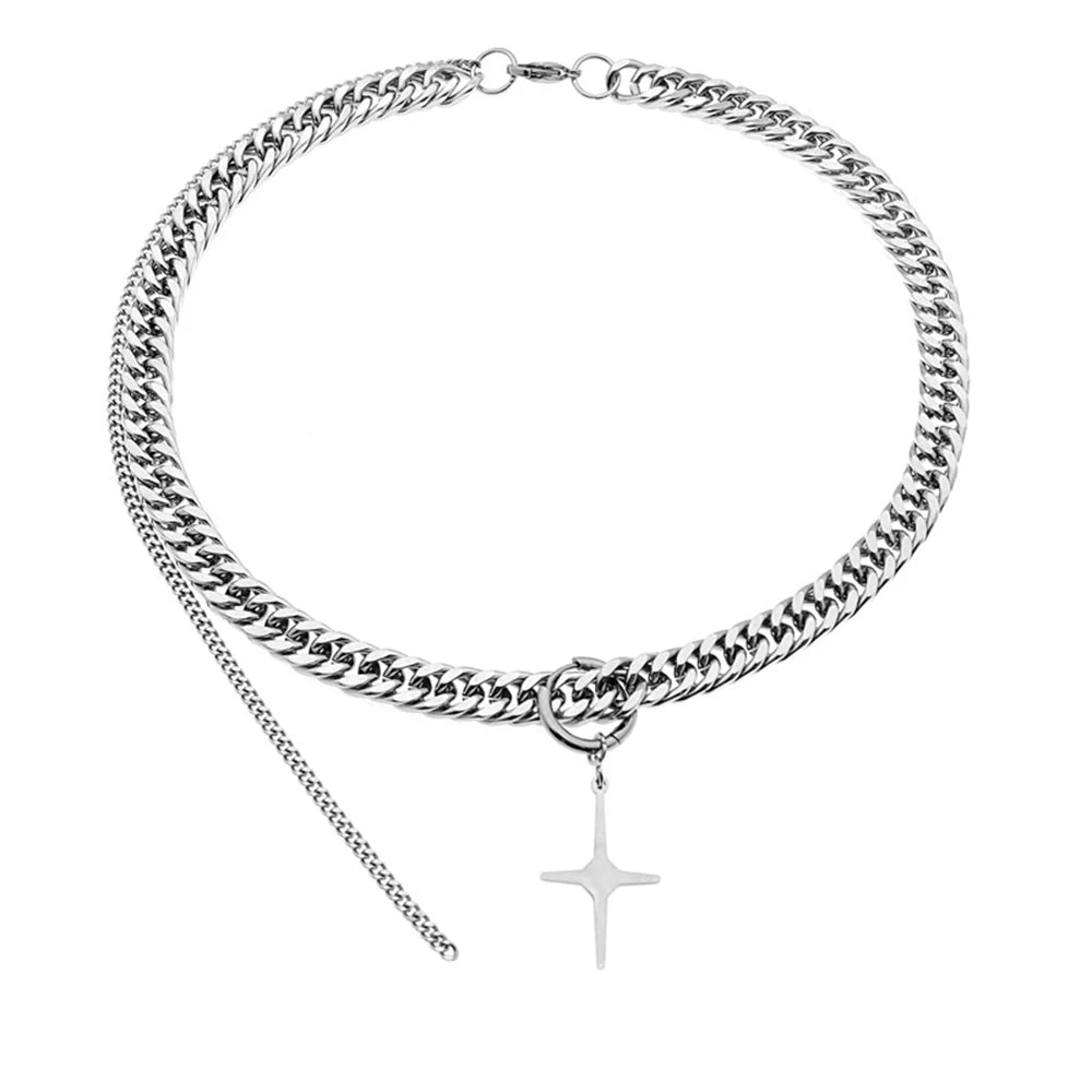 Hip-hop Tide Silver Cuban Chain Pendant Necklace Men Jewelry Choker
