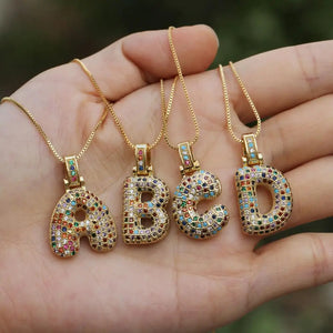 Hip Hop Rainbow CZ Crystal Pendant Necklace for Women