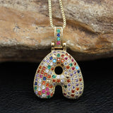 Hip Hop Rainbow CZ Crystal Pendant Necklace for Women
