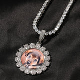 Hip-hop Round Photo Pendant Copper Zircon DIY Men's Necklace