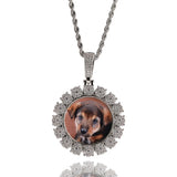 Hip-hop Round Photo Pendant Copper Zircon DIY Men's Necklace