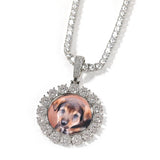 Hip-hop Round Photo Pendant Copper Zircon DIY Men's Necklace