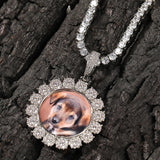 Hip-hop Round Photo Pendant Copper Zircon DIY Men's Necklace