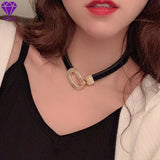 Hip Hop Leather Necklace Metal Buckle Collar Chain Accessories