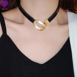 Hip Hop Leather Necklace Metal Buckle Collar Chain Accessories