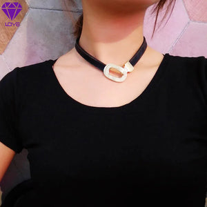 Hip Hop Leather Necklace Metal Buckle Collar Chain Accessories