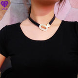 Hip Hop Leather Necklace Metal Buckle Collar Chain Accessories