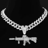 Gun Pendant Necklace AK47 13mm Miami Chain Rock Jewelry