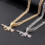 Gun Pendant Necklace AK47 13mm Miami Chain Rock Jewelry