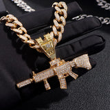 Gun Pendant Necklace AK47 13mm Miami Chain Rock Jewelry