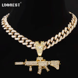 Gun Pendant Necklace AK47 13mm Miami Chain Rock Jewelry