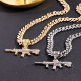 Gun Pendant Necklace AK47 13mm Miami Chain Rock Jewelry