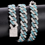HipHop Rhinestones Paved Cuban Link Chain Necklace 14mm Rhombus Cuban Necklace