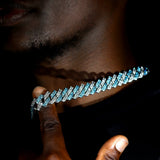 HipHop Rhinestones Paved Cuban Link Chain Necklace 14mm Rhombus Cuban Necklace