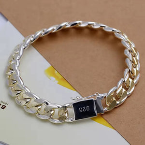 925 Sterling Silver 10MM Cuban Chain Bracelet Men Women