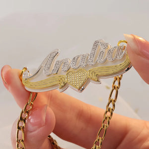 Double Layer HipHop Name Necklace Stainless Steel Heart Pendant