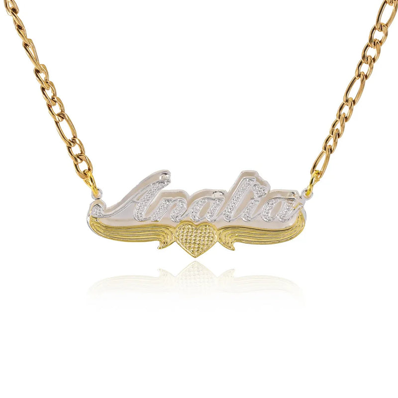 Double Layer HipHop Name Necklace Stainless Steel Heart Pendant Birthday