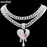 HipHop Iced Out Chains Broken Heart Pendant Cuban Link Necklace