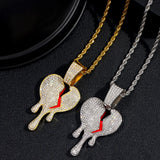 HipHop Iced Out Chains Broken Heart Pendant Cuban Link Necklace