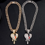HipHop Iced Out Chains Broken Heart Pendant Cuban Link Necklace
