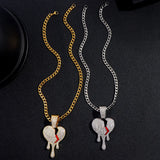 HipHop Iced Out Chains Broken Heart Pendant Cuban Link Necklace