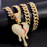 HipHop Iced Out Chains Broken Heart Pendant Cuban Link Necklace