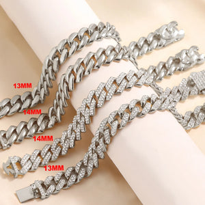HipHop 13/14MM Prong Cuban Link Chain Bracelet Iced Out 2 Row