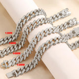 HipHop 13/14MM Prong Cuban Link Chain Bracelet Iced Out 2 Row