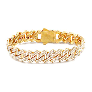 HipHop 13/14MM Prong Cuban Link Chain Bracelet Iced Out 2 Row