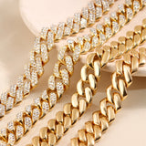 HipHop 13/14MM Prong Cuban Link Chain Bracelet Iced Out 2 Row
