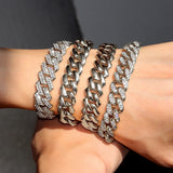 HipHop 13/14MM Prong Cuban Link Chain Bracelet Iced Out 2 Row